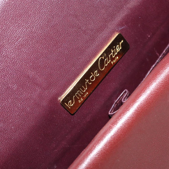 CARTIER Must Line Shoulder Bag Leather Bordeaux Gold Auth BA9250