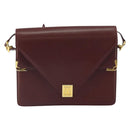 CARTIER Must Line Shoulder Bag Leather Bordeaux Gold Auth BA9250-2