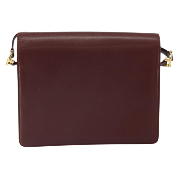 CARTIER Must Line Shoulder Bag Leather Bordeaux Gold Auth BA9250