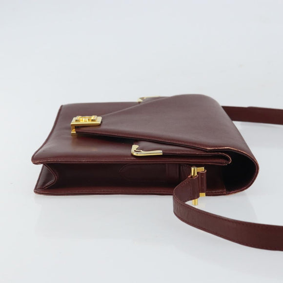 CARTIER Must Line Shoulder Bag Leather Bordeaux Gold Auth BA9250