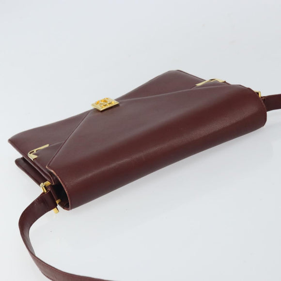 CARTIER Must Line Shoulder Bag Leather Bordeaux Gold Auth BA9250