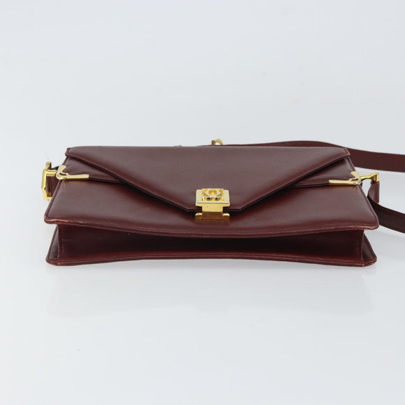 CARTIER Must Line Shoulder Bag Leather Bordeaux Gold Auth BA9250