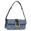 Salvatore Ferragamo Gancini Shoulder Bag Canvas Navy Gold Auth BA9259V-1