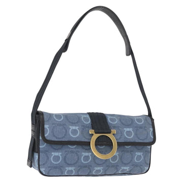 Salvatore Ferragamo Gancini Shoulder Bag Canvas Navy Gold Auth BA9259V