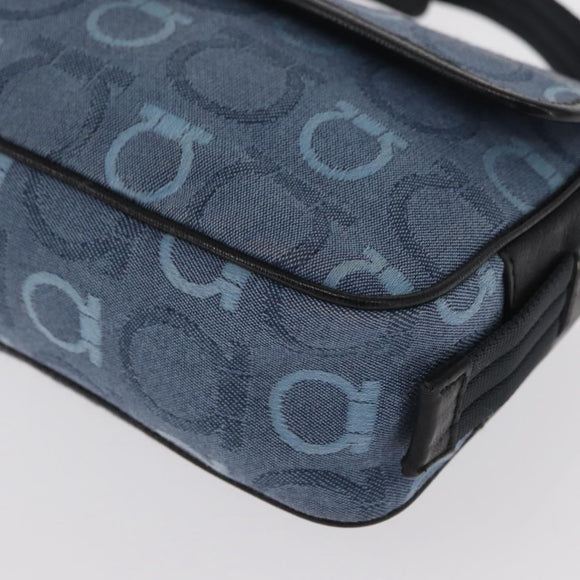 Salvatore Ferragamo Gancini Shoulder Bag Canvas Navy Gold Auth BA9259V