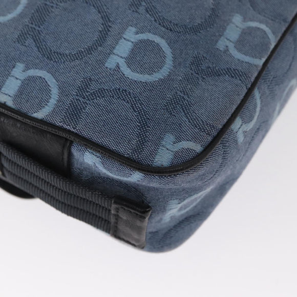 Salvatore Ferragamo Gancini Shoulder Bag Canvas Navy Gold Auth BA9259V