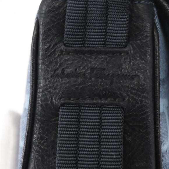 Salvatore Ferragamo Gancini Shoulder Bag Canvas Navy Gold Auth BA9259V