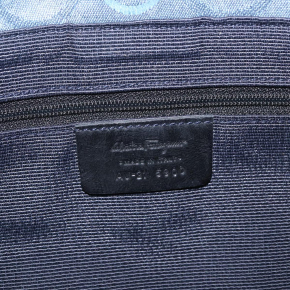 Salvatore Ferragamo Gancini Shoulder Bag Canvas Navy Gold Auth BA9259V