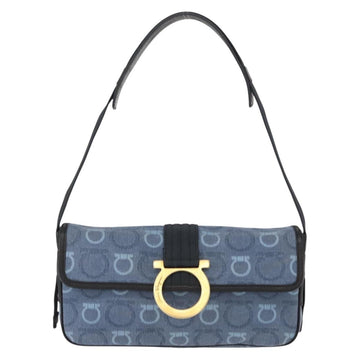 Salvatore Ferragamo Gancini Shoulder Bag Canvas Navy Gold Auth BA9259V - 0