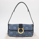 Salvatore Ferragamo Gancini Shoulder Bag Canvas Navy Gold Auth BA9259V-23