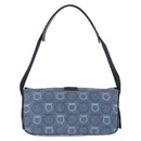 Salvatore Ferragamo Gancini Shoulder Bag Canvas Navy Gold Auth BA9259V-3