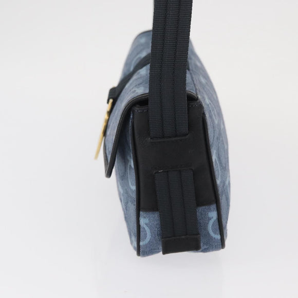 Salvatore Ferragamo Gancini Shoulder Bag Canvas Navy Gold Auth BA9259V