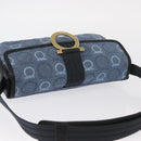 Salvatore Ferragamo Gancini Shoulder Bag Canvas Navy Gold Auth BA9259V-6
