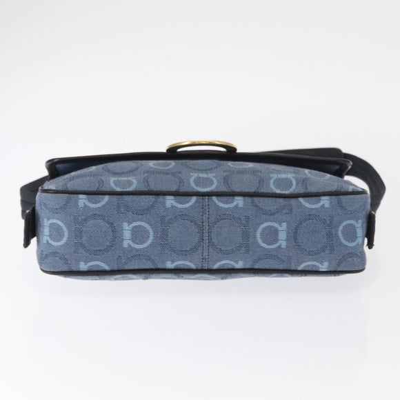 Salvatore Ferragamo Gancini Shoulder Bag Canvas Navy Gold Auth BA9259V