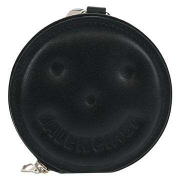 BALENCIAGA Smile Coin Purse Leather Black Silver Auth BA9266V - 0