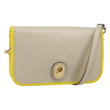 LOEWE Ines Shoulder Bag Leather Ivory Gold Auth BA9271V