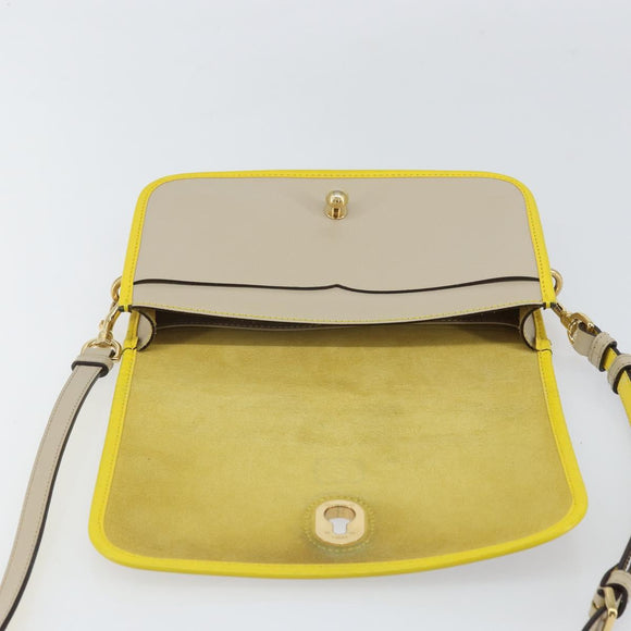 LOEWE Ines Shoulder Bag Leather Ivory Gold Auth BA9271V