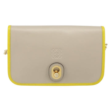 LOEWE Ines Shoulder Bag Leather Ivory Gold Auth BA9271V - 0