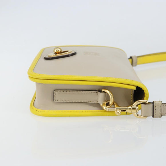 LOEWE Ines Shoulder Bag Leather Ivory Gold Auth BA9271V