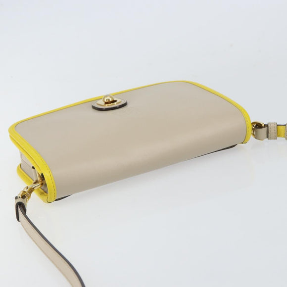 LOEWE Ines Shoulder Bag Leather Ivory Gold Auth BA9271V