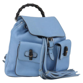 GUCCI Bamboo Backpack Leather Light Blue Silver 370833 Auth BA9273V
