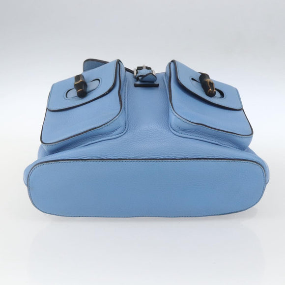 GUCCI Bamboo Backpack Leather Light Blue Silver 370833 Auth BA9273V