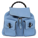 GUCCI Bamboo Backpack Leather Light Blue Silver 370833 Auth BA9273V-2