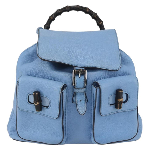 GUCCI Bamboo Backpack Leather Light Blue Silver 370833 Auth BA9273V