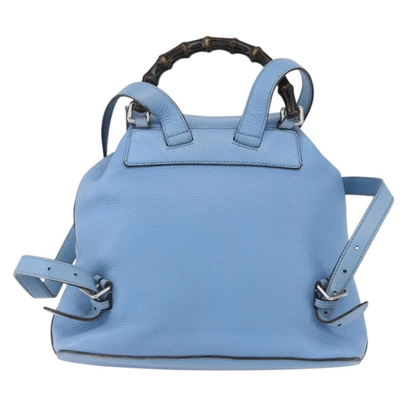 GUCCI Bamboo Backpack Leather Light Blue Silver 370833 Auth BA9273V