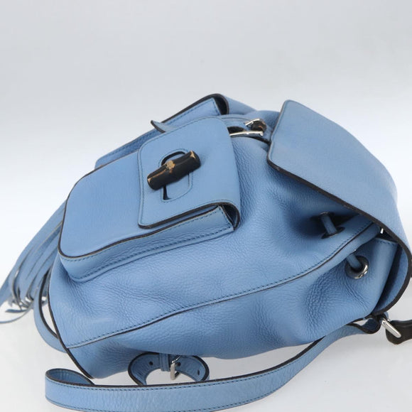 GUCCI Bamboo Backpack Leather Light Blue Silver 370833 Auth BA9273V