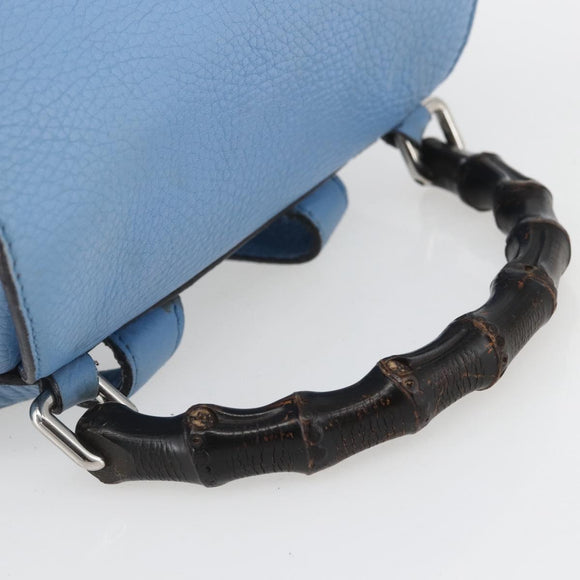 GUCCI Bamboo Backpack Leather Light Blue Silver 370833 Auth BA9273V