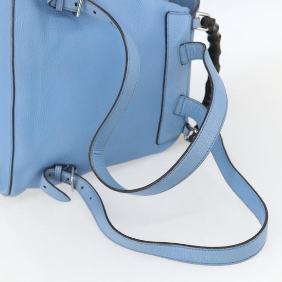 GUCCI Bamboo Backpack Leather Light Blue Silver 370833 Auth BA9273V