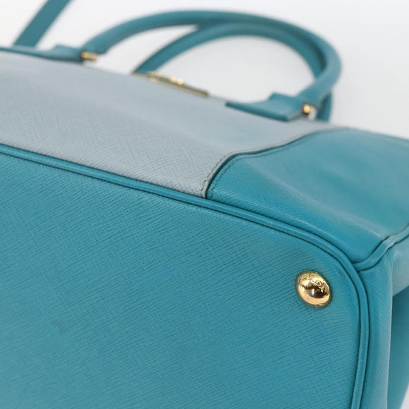 PRADA Hand Bag Safiano leather 2way Green Gold Auth BA9274V