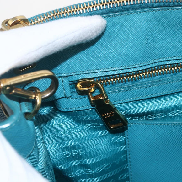 PRADA Hand Bag Safiano leather 2way Green Gold Auth BA9274V