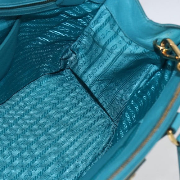 PRADA Hand Bag Safiano leather 2way Green Gold Auth BA9274V