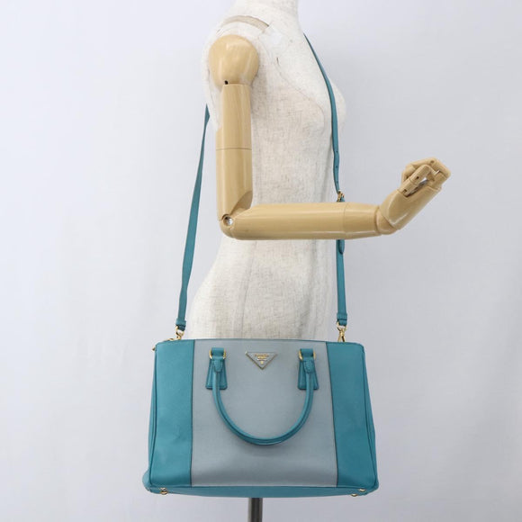 PRADA Hand Bag Safiano leather 2way Green Gold Auth BA9274V