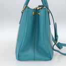 PRADA Hand Bag Safiano leather 2way Green Gold Auth BA9274V-3
