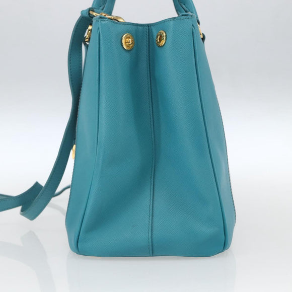 PRADA Hand Bag Safiano leather 2way Green Gold Auth BA9274V