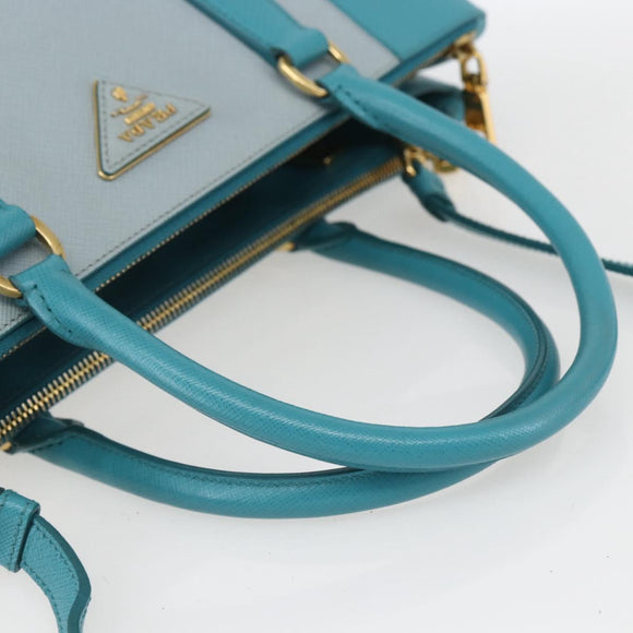 PRADA Hand Bag Safiano leather 2way Green Gold Auth BA9274V