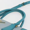 PRADA Hand Bag Safiano leather 2way Green Gold Auth BA9274V-8