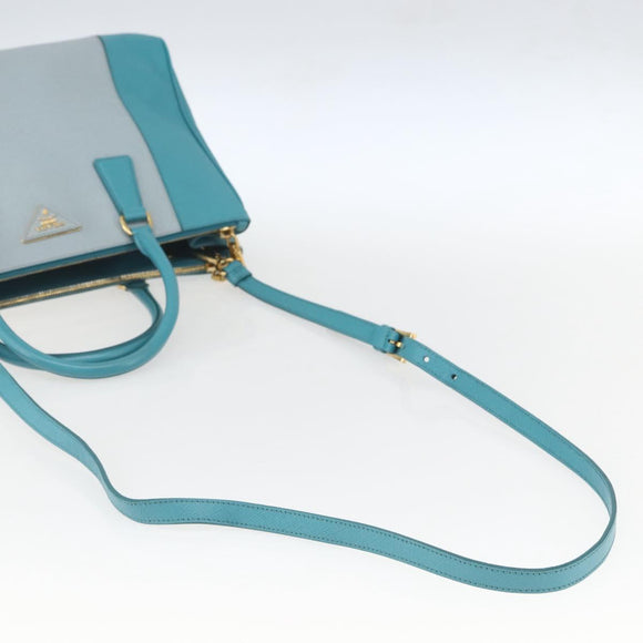 PRADA Hand Bag Safiano leather 2way Green Gold Auth BA9274V