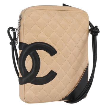 CHANEL Matelasse Cambon Line Shoulder Bag Leather Beige Silver CC Auth BA9277V