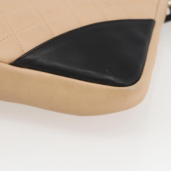 CHANEL Matelasse Cambon Line Shoulder Bag Leather Beige Silver CC Auth BA9277V