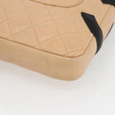 CHANEL Matelasse Cambon Line Shoulder Bag Leather Beige Silver CC Auth BA9277V-12