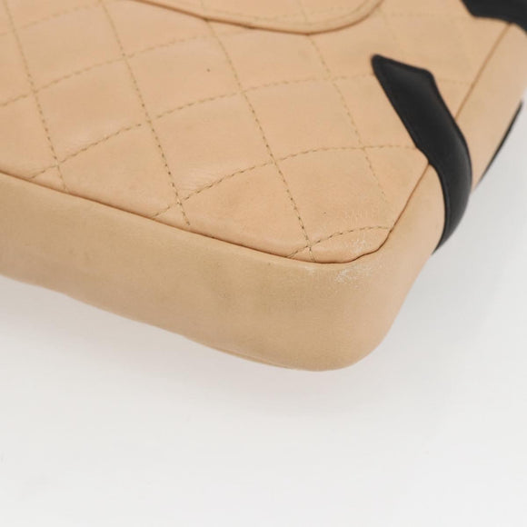 CHANEL Matelasse Cambon Line Shoulder Bag Leather Beige Silver CC Auth BA9277V