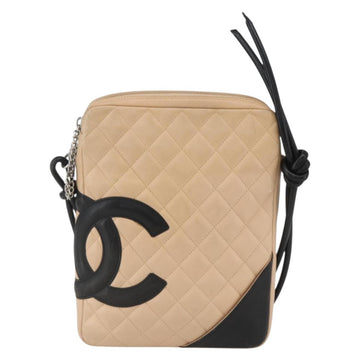 CHANEL Matelasse Cambon Line Shoulder Bag Leather Beige Silver CC Auth BA9277V - 0