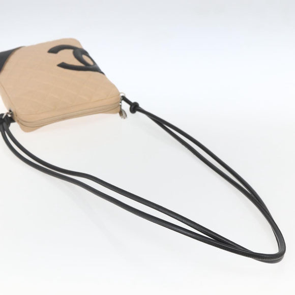 CHANEL Matelasse Cambon Line Shoulder Bag Leather Beige Silver CC Auth BA9277V