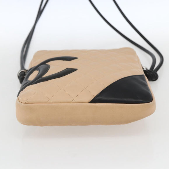 CHANEL Matelasse Cambon Line Shoulder Bag Leather Beige Silver CC Auth BA9277V