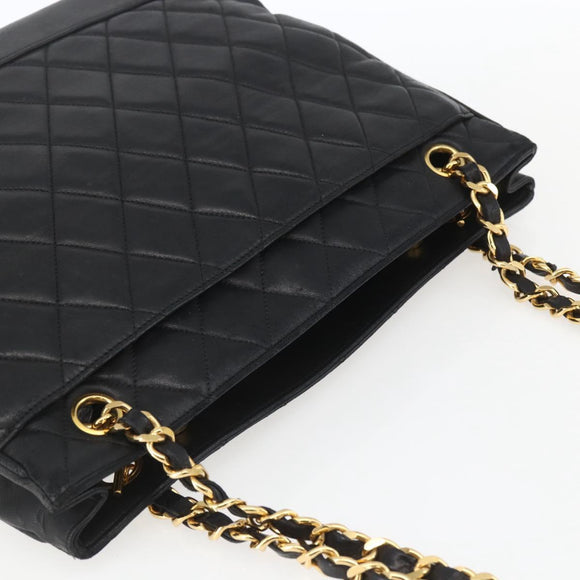 CHANEL Matelasse Chain Shoulder Bag Leather Black Gold CC Auth BA9278