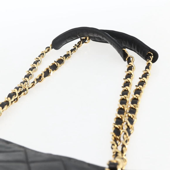 CHANEL Matelasse Chain Shoulder Bag Leather Black Gold CC Auth BA9278